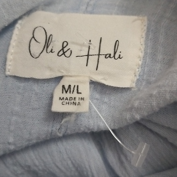 Oli & Hali Oversized Boho Top Button-Up Washed Lace Ruffle Frayed Hem Periwinkle - Picture 4 of 17